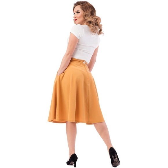 Mustard Gold Retro High Waist Full Flare Skirt w Pockets Size 1X - Hey Viv - Picture 2 of 4